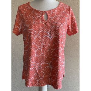 Emily Daniels Coral Floral Print Textured Tunic Top with Keyhole Neckline SizePM
